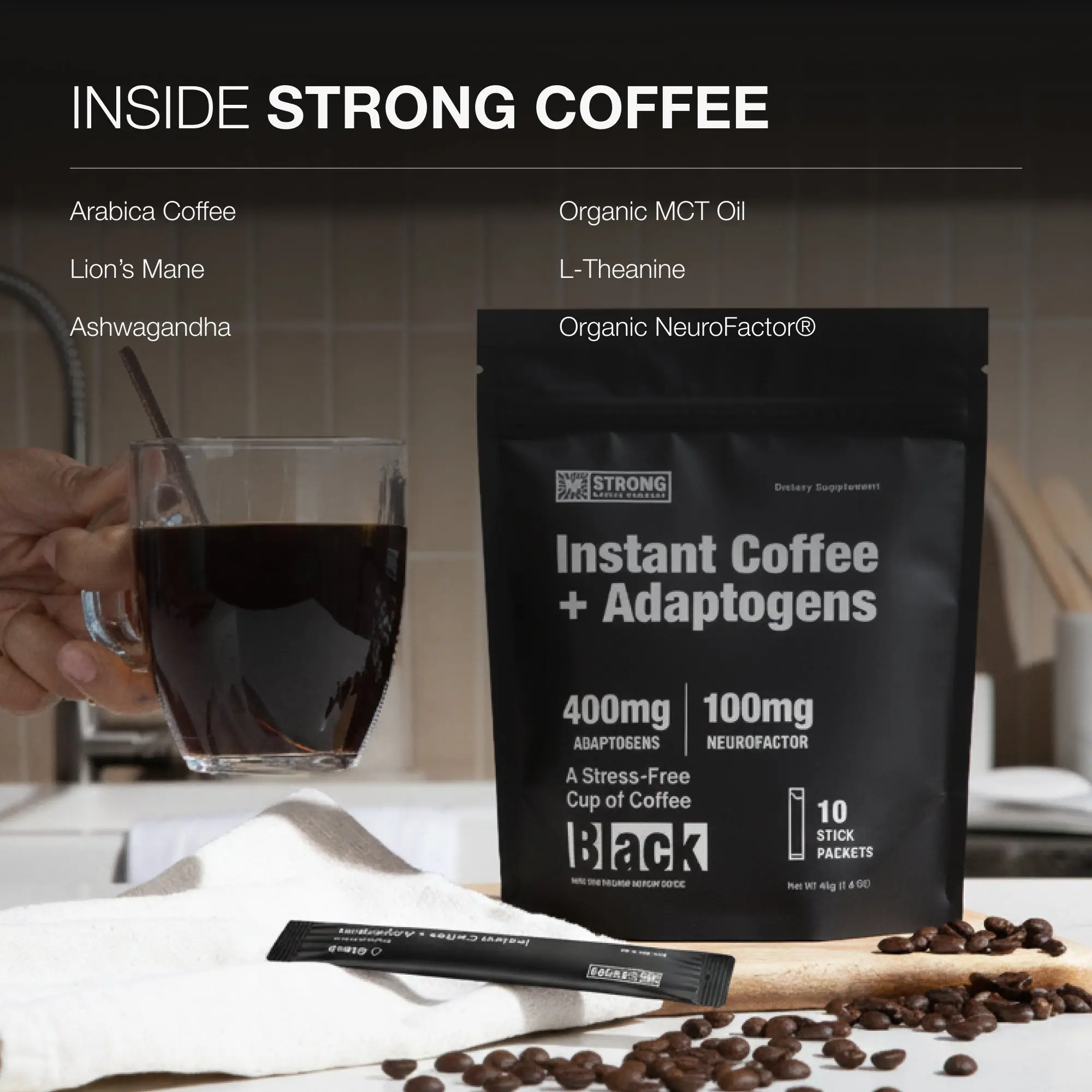 Coffee with Adaptogens Travel Packs - 10 Servings | STRONG - Image 3